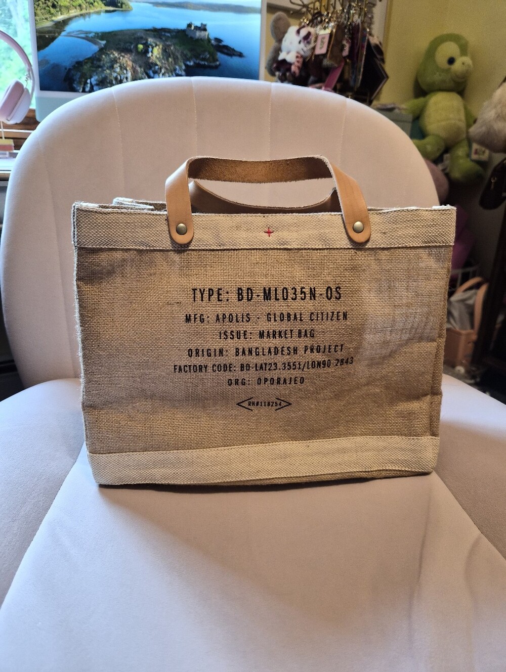 Apolis Custom Sunshine and Sunflowers Jute Tote Bag - Tan with Brown Handles - Picture 2 of 4